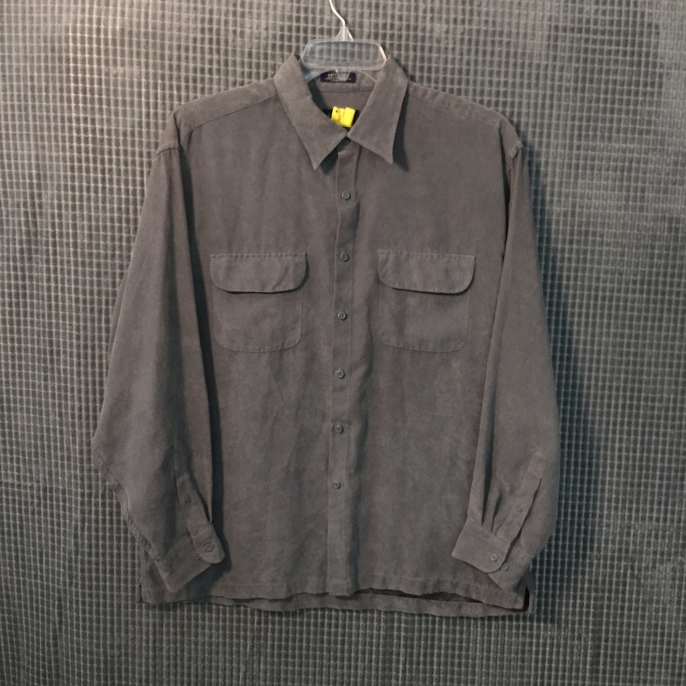 Van Heusen Soft Suede Mens Gray Long Sleeve Button Down Shirt L 16-16.5